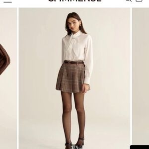 Plaid tweed mini skirt with belt